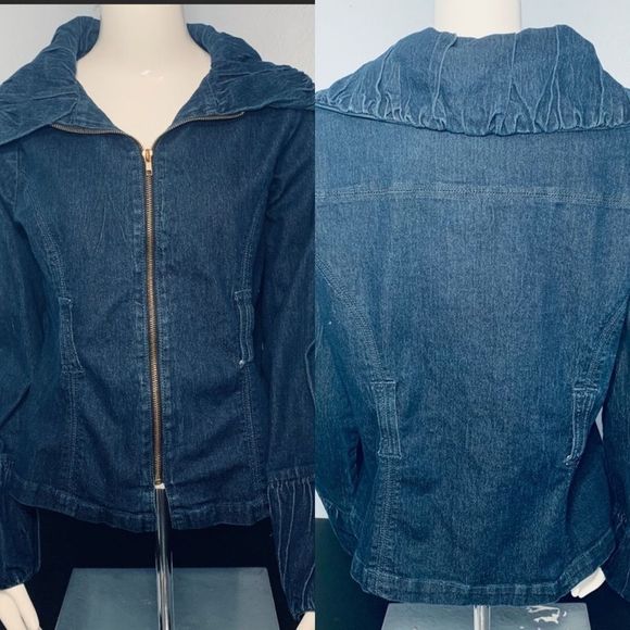 Drama Gold Dark Denim Full Zip Jean Jacket L - Picture 14 of 15